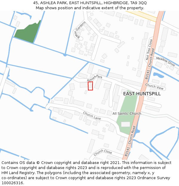 45, ASHLEA PARK, EAST HUNTSPILL, HIGHBRIDGE, TA9 3QQ: Location map and indicative extent of plot