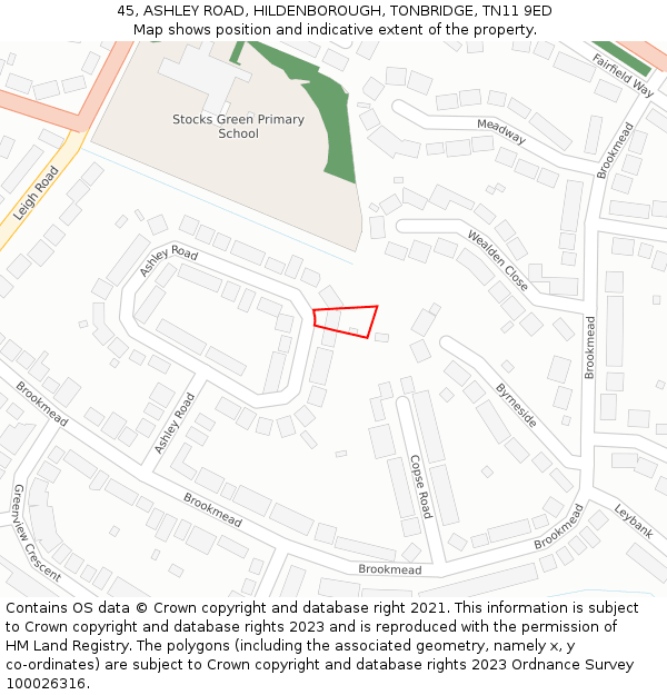 45, ASHLEY ROAD, HILDENBOROUGH, TONBRIDGE, TN11 9ED: Location map and indicative extent of plot