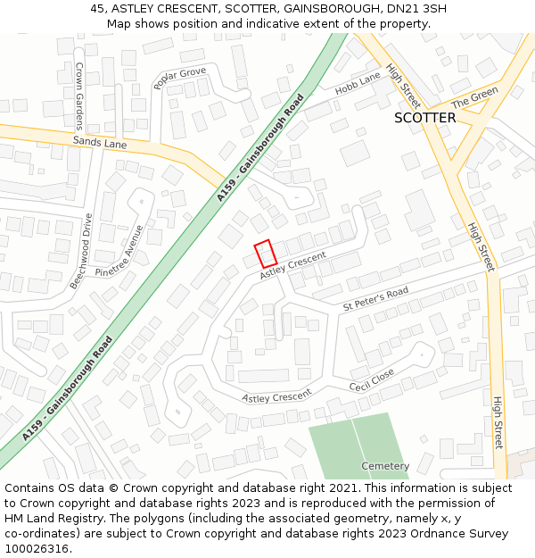 45, ASTLEY CRESCENT, SCOTTER, GAINSBOROUGH, DN21 3SH: Location map and indicative extent of plot