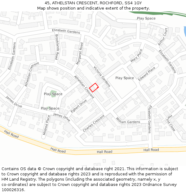 45, ATHELSTAN CRESCENT, ROCHFORD, SS4 1GY: Location map and indicative extent of plot