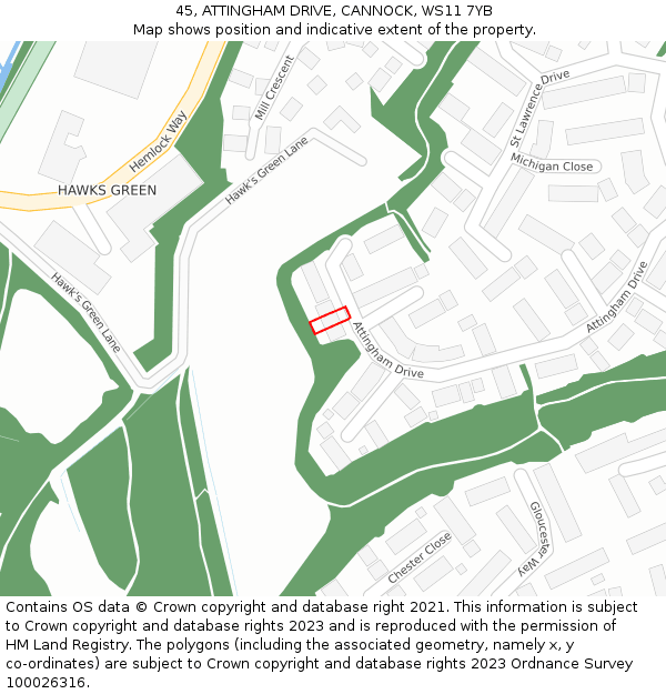 45, ATTINGHAM DRIVE, CANNOCK, WS11 7YB: Location map and indicative extent of plot