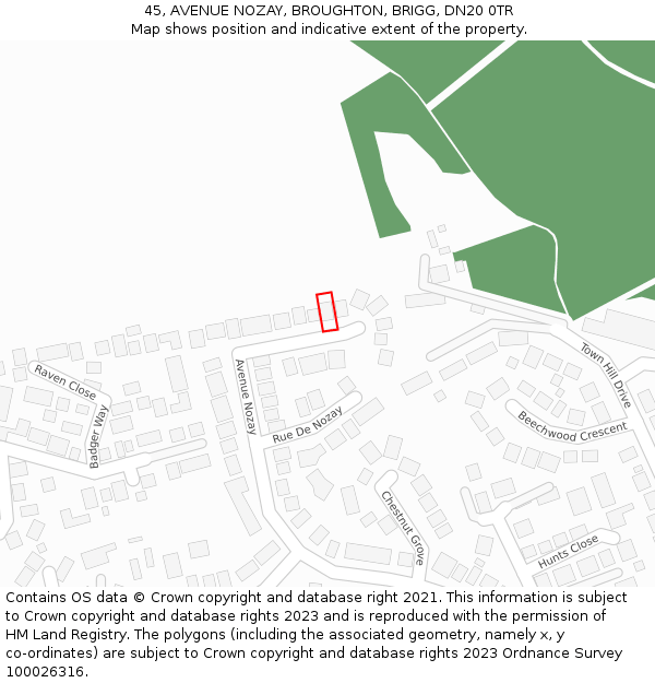 45, AVENUE NOZAY, BROUGHTON, BRIGG, DN20 0TR: Location map and indicative extent of plot