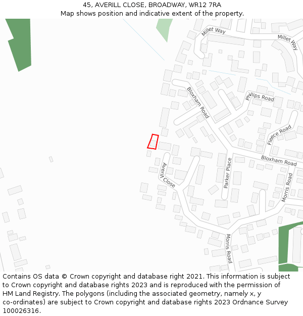 45, AVERILL CLOSE, BROADWAY, WR12 7RA: Location map and indicative extent of plot