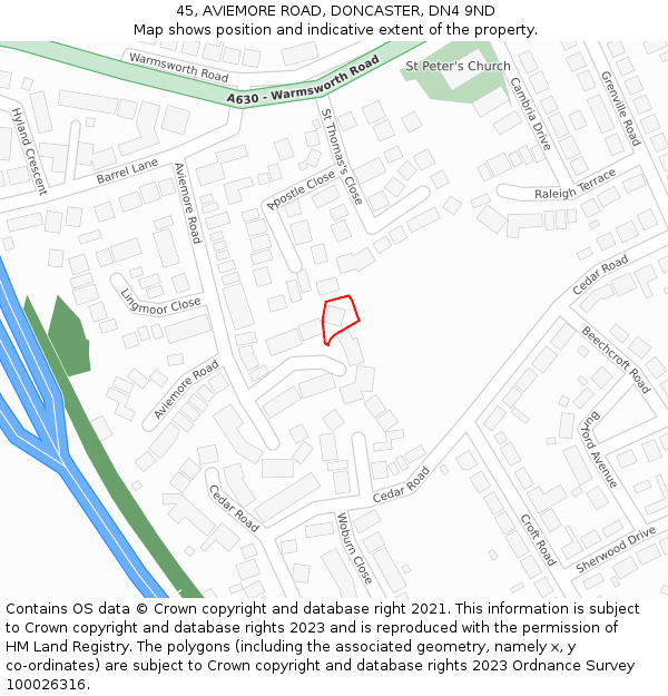 45, AVIEMORE ROAD, DONCASTER, DN4 9ND: Location map and indicative extent of plot