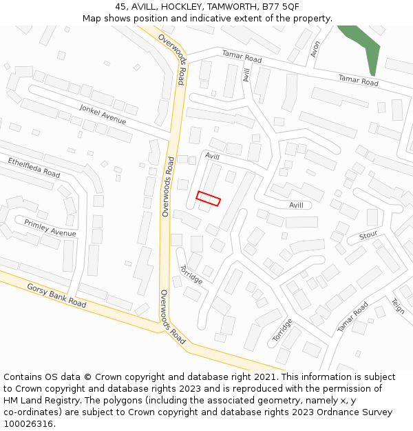 45, AVILL, HOCKLEY, TAMWORTH, B77 5QF: Location map and indicative extent of plot