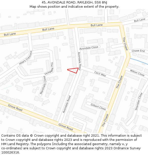 45, AVONDALE ROAD, RAYLEIGH, SS6 8NJ: Location map and indicative extent of plot