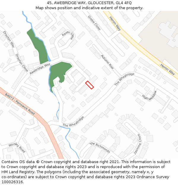 45, AWEBRIDGE WAY, GLOUCESTER, GL4 4FQ: Location map and indicative extent of plot