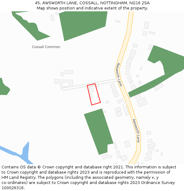 45, AWSWORTH LANE, COSSALL, NOTTINGHAM, NG16 2SA: Location map and indicative extent of plot