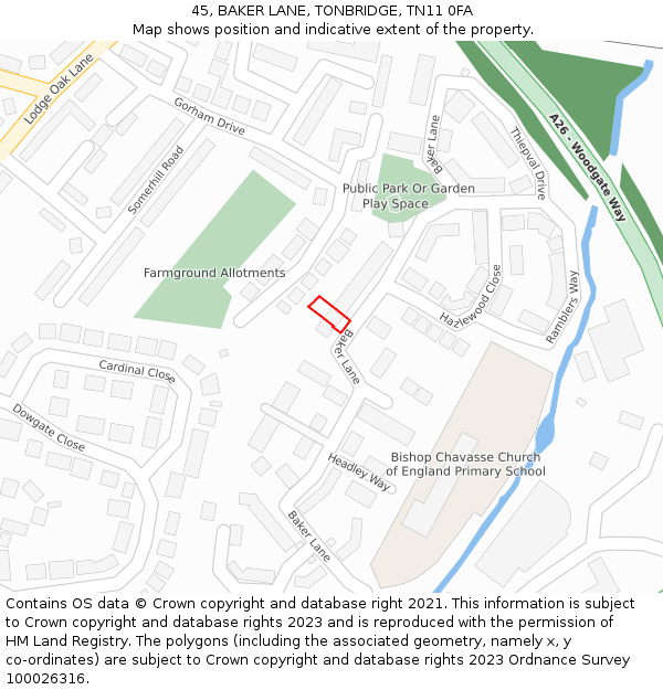 45, BAKER LANE, TONBRIDGE, TN11 0FA: Location map and indicative extent of plot