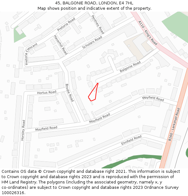 45, BALGONIE ROAD, LONDON, E4 7HL: Location map and indicative extent of plot