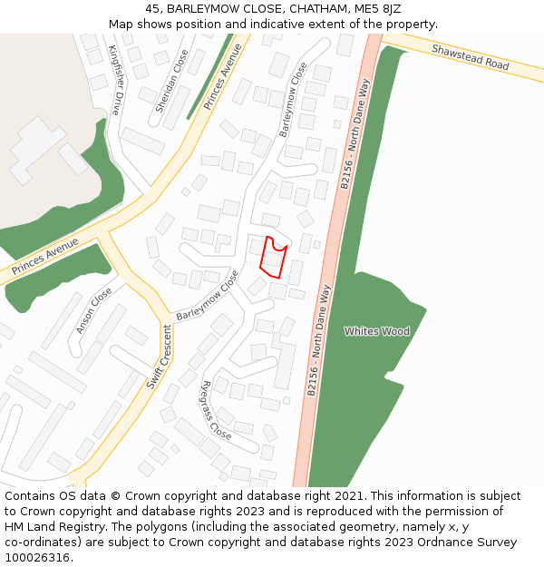45, BARLEYMOW CLOSE, CHATHAM, ME5 8JZ: Location map and indicative extent of plot