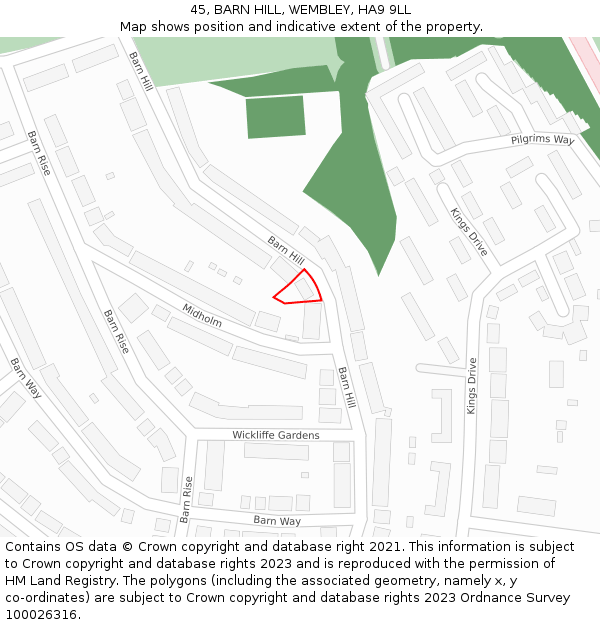 45, BARN HILL, WEMBLEY, HA9 9LL: Location map and indicative extent of plot