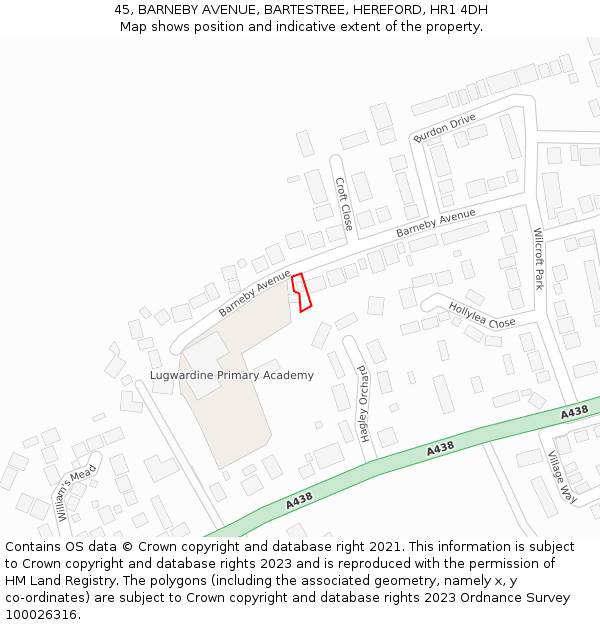 45, BARNEBY AVENUE, BARTESTREE, HEREFORD, HR1 4DH: Location map and indicative extent of plot