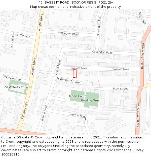 45, BASSETT ROAD, BOGNOR REGIS, PO21 2JH: Location map and indicative extent of plot