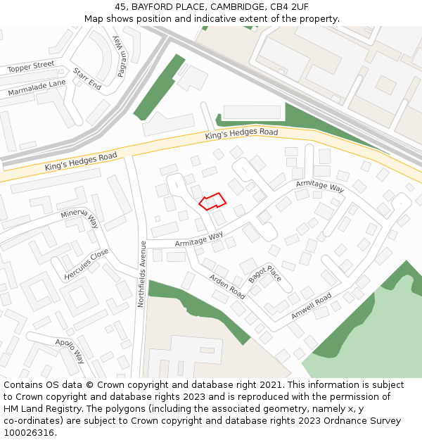 45, BAYFORD PLACE, CAMBRIDGE, CB4 2UF: Location map and indicative extent of plot