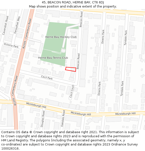 45, BEACON ROAD, HERNE BAY, CT6 6DJ: Location map and indicative extent of plot