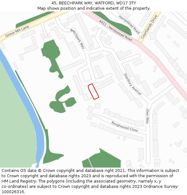 45, BEECHPARK WAY, WATFORD, WD17 3TY: Location map and indicative extent of plot