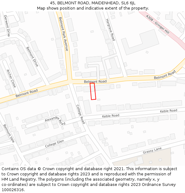 45, BELMONT ROAD, MAIDENHEAD, SL6 6JL: Location map and indicative extent of plot