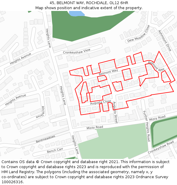 45, BELMONT WAY, ROCHDALE, OL12 6HR: Location map and indicative extent of plot