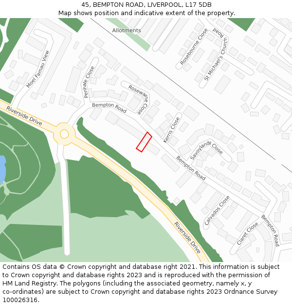 45, BEMPTON ROAD, LIVERPOOL, L17 5DB: Location map and indicative extent of plot