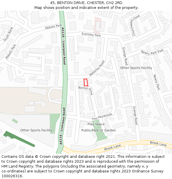 45, BENTON DRIVE, CHESTER, CH2 2RD: Location map and indicative extent of plot