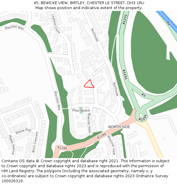 45, BEWICKE VIEW, BIRTLEY, CHESTER LE STREET, DH3 1RU: Location map and indicative extent of plot