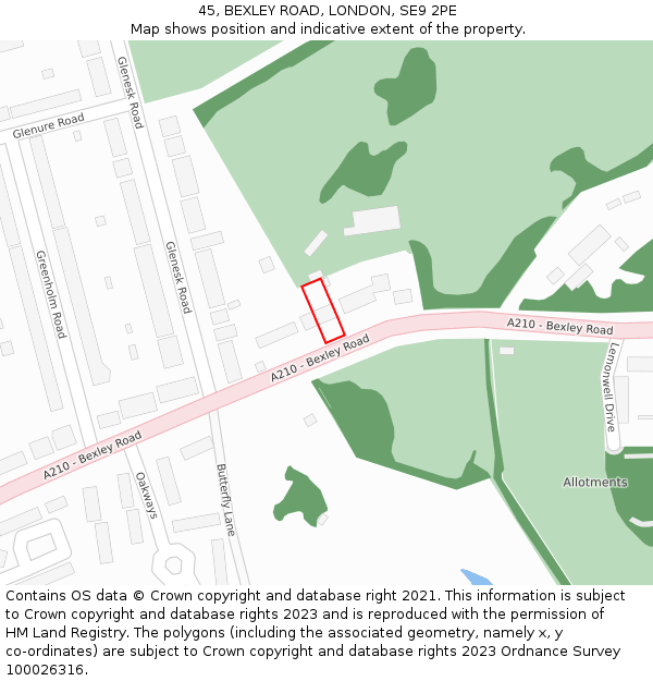45, BEXLEY ROAD, LONDON, SE9 2PE: Location map and indicative extent of plot