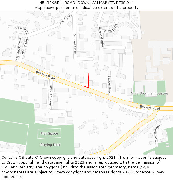 45, BEXWELL ROAD, DOWNHAM MARKET, PE38 9LH: Location map and indicative extent of plot