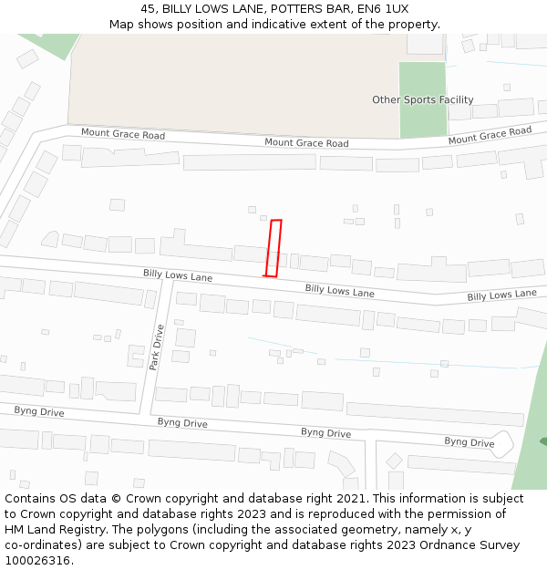 45, BILLY LOWS LANE, POTTERS BAR, EN6 1UX: Location map and indicative extent of plot