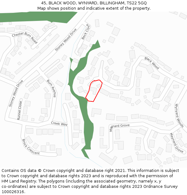 45, BLACK WOOD, WYNYARD, BILLINGHAM, TS22 5GQ: Location map and indicative extent of plot