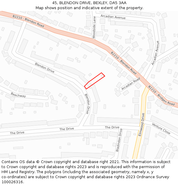 45, BLENDON DRIVE, BEXLEY, DA5 3AA: Location map and indicative extent of plot