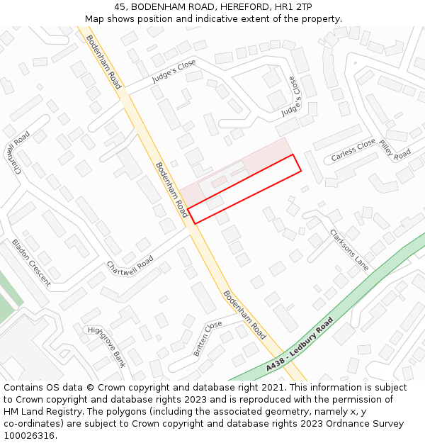 45, BODENHAM ROAD, HEREFORD, HR1 2TP: Location map and indicative extent of plot
