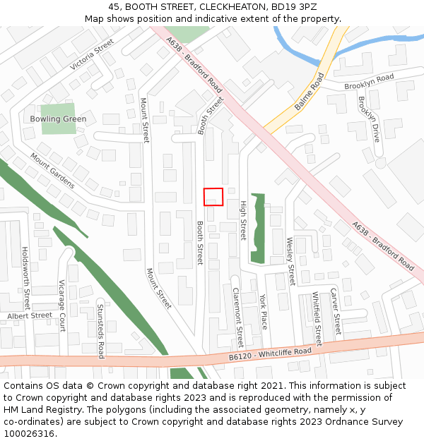 45, BOOTH STREET, CLECKHEATON, BD19 3PZ: Location map and indicative extent of plot