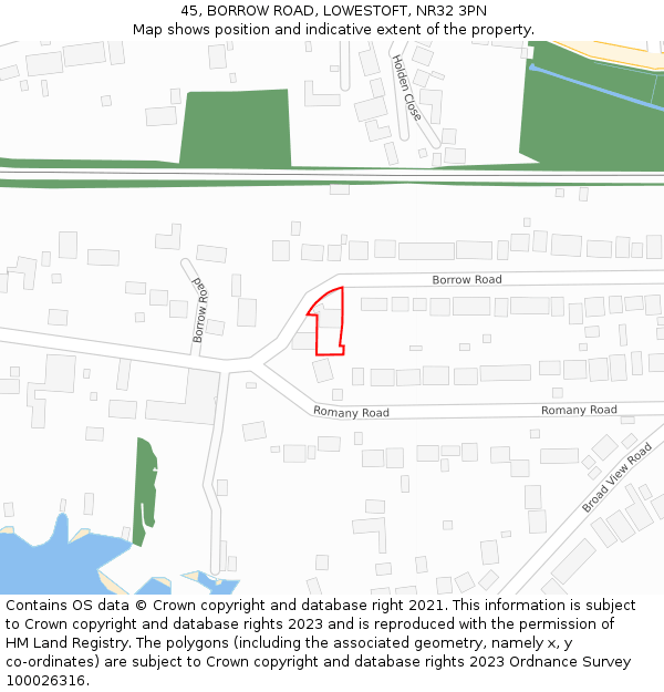 45, BORROW ROAD, LOWESTOFT, NR32 3PN: Location map and indicative extent of plot