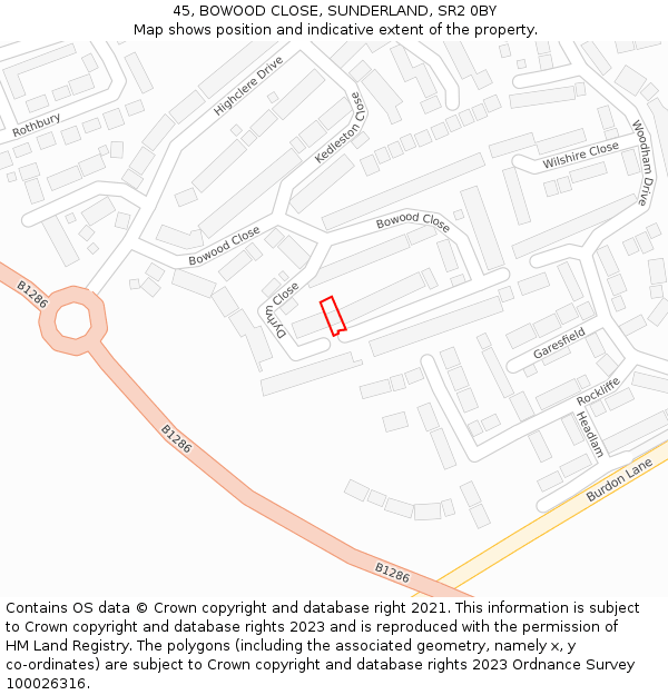 45, BOWOOD CLOSE, SUNDERLAND, SR2 0BY: Location map and indicative extent of plot