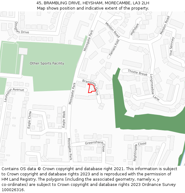 45, BRAMBLING DRIVE, HEYSHAM, MORECAMBE, LA3 2LH: Location map and indicative extent of plot