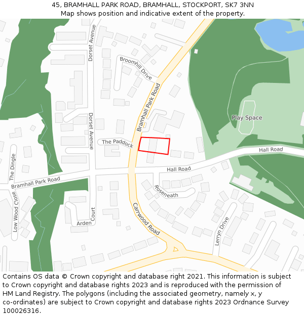 45, BRAMHALL PARK ROAD, BRAMHALL, STOCKPORT, SK7 3NN: Location map and indicative extent of plot