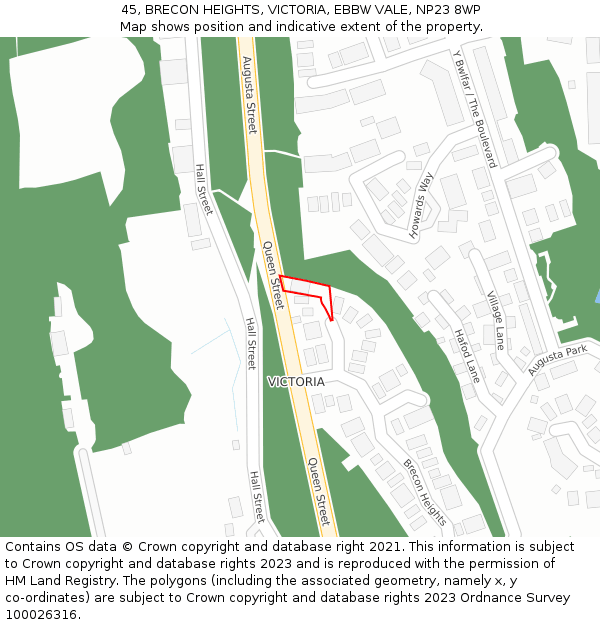 45, BRECON HEIGHTS, VICTORIA, EBBW VALE, NP23 8WP: Location map and indicative extent of plot