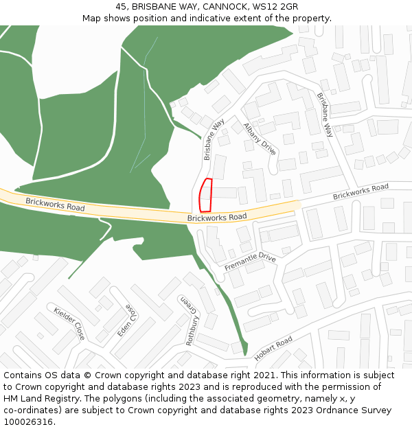 45, BRISBANE WAY, CANNOCK, WS12 2GR: Location map and indicative extent of plot