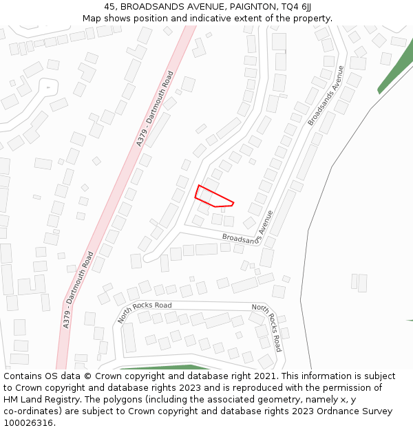 45, BROADSANDS AVENUE, PAIGNTON, TQ4 6JJ: Location map and indicative extent of plot