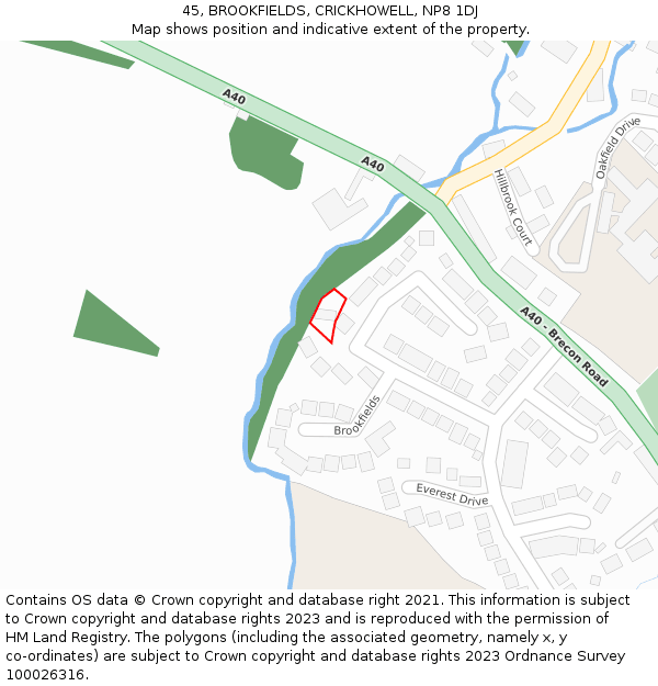 45, BROOKFIELDS, CRICKHOWELL, NP8 1DJ: Location map and indicative extent of plot