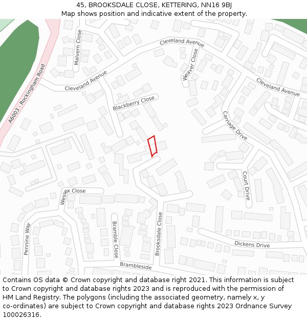 45, BROOKSDALE CLOSE, KETTERING, NN16 9BJ: Location map and indicative extent of plot