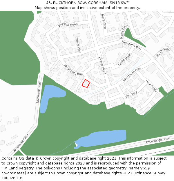 45, BUCKTHORN ROW, CORSHAM, SN13 9WE: Location map and indicative extent of plot
