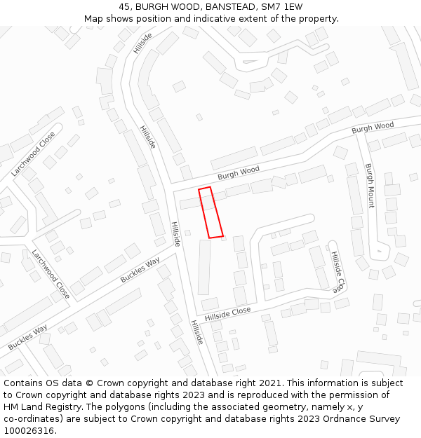 45, BURGH WOOD, BANSTEAD, SM7 1EW: Location map and indicative extent of plot