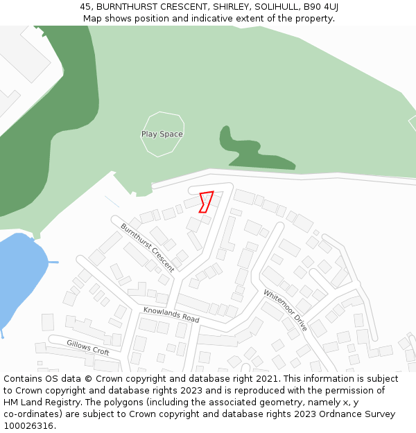 45, BURNTHURST CRESCENT, SHIRLEY, SOLIHULL, B90 4UJ: Location map and indicative extent of plot