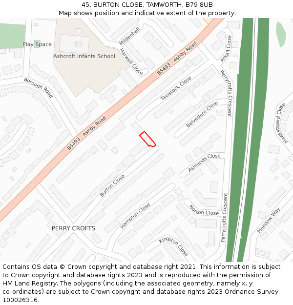 45, BURTON CLOSE, TAMWORTH, B79 8UB: Location map and indicative extent of plot