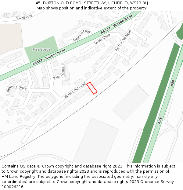 45, BURTON OLD ROAD, STREETHAY, LICHFIELD, WS13 8LJ: Location map and indicative extent of plot