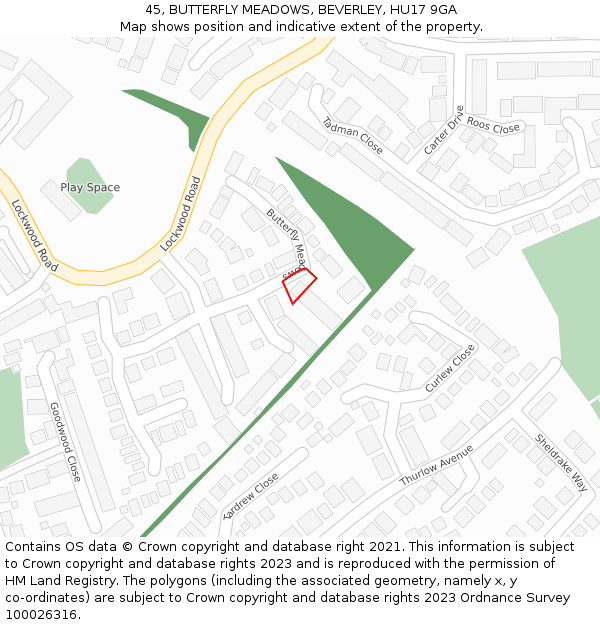 45, BUTTERFLY MEADOWS, BEVERLEY, HU17 9GA: Location map and indicative extent of plot