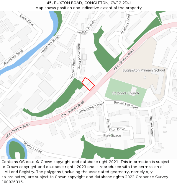 45, BUXTON ROAD, CONGLETON, CW12 2DU: Location map and indicative extent of plot