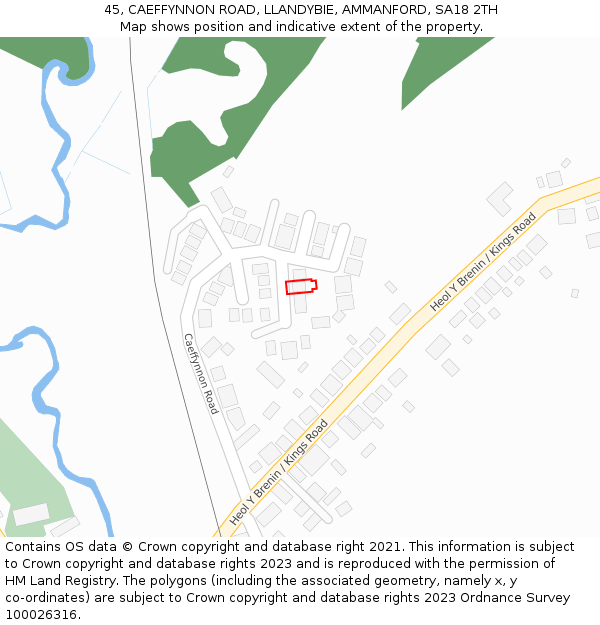 45, CAEFFYNNON ROAD, LLANDYBIE, AMMANFORD, SA18 2TH: Location map and indicative extent of plot